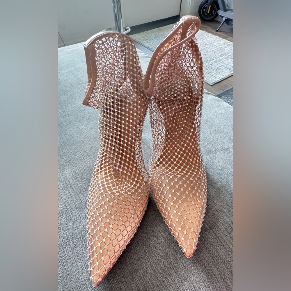 Vince Camuto Mesh Heels in Nude and Silver